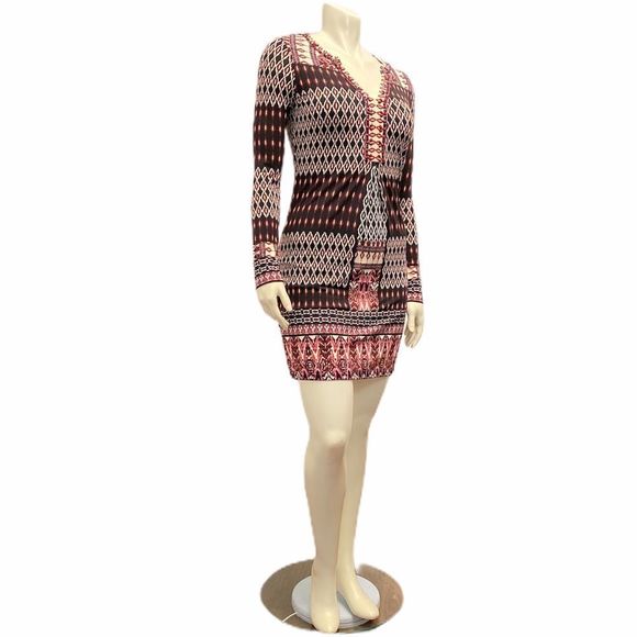 HALE BOB Women's Small A Line Diamond Print Multicolor Long Sleeve Mini Dress - Picture 2 of 7
